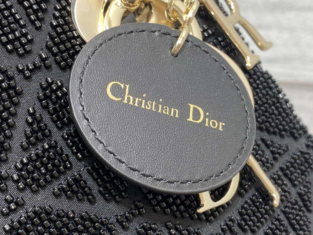 Dior M0505 Mini Lady Bag Metallic Cannage Lambskin Limited Edition Heavy Industry Beads Black