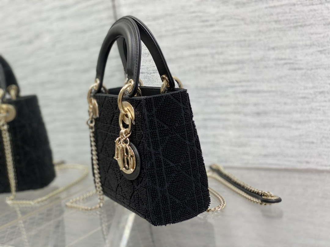 Dior M0505 Mini Lady Bag Metallic Cannage Lambskin Limited Edition Heavy Industry Beads Black