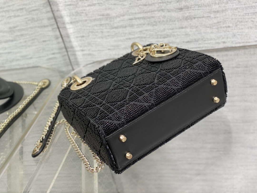 Dior M0505 Mini Lady Bag Metallic Cannage Lambskin Limited Edition Heavy Industry Beads Black