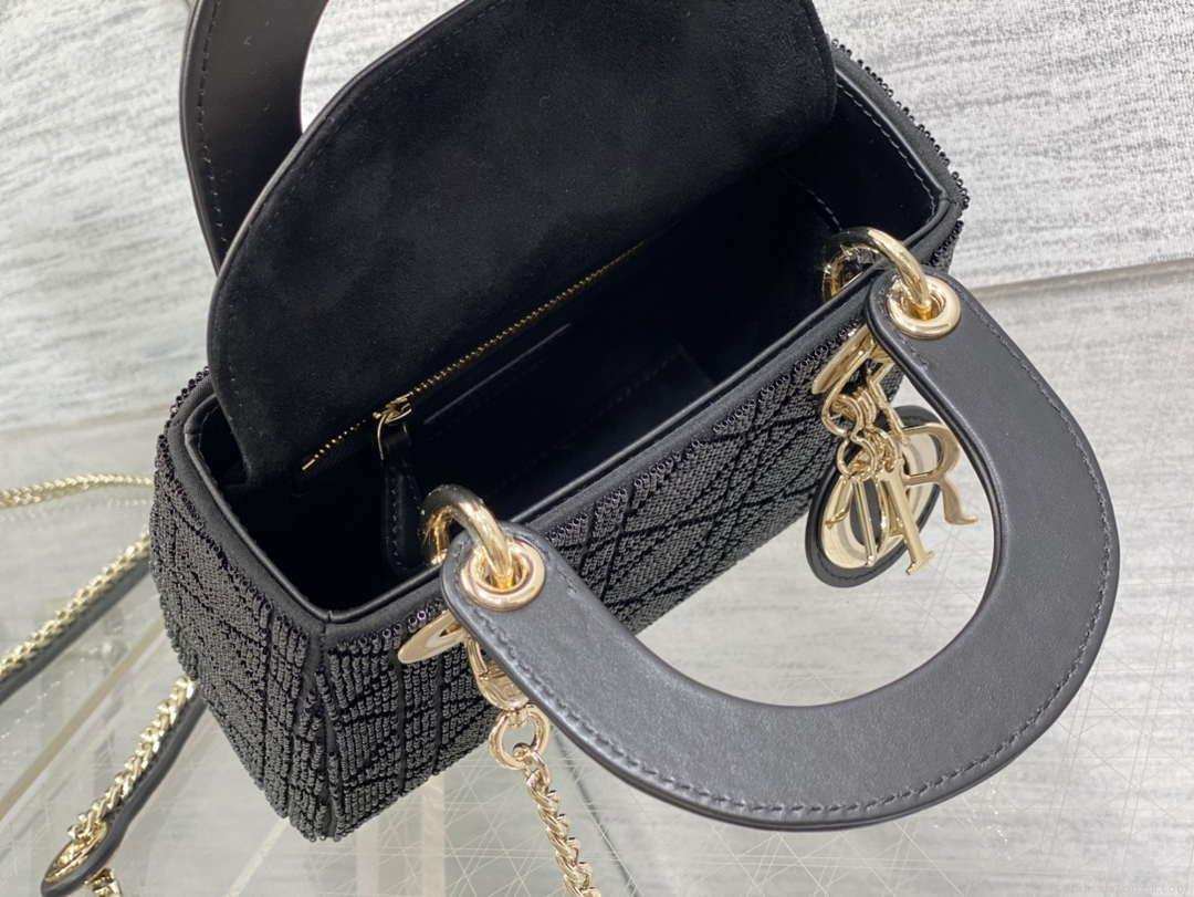 Dior M0505 Mini Lady Bag Metallic Cannage Lambskin Limited Edition Heavy Industry Beads Black