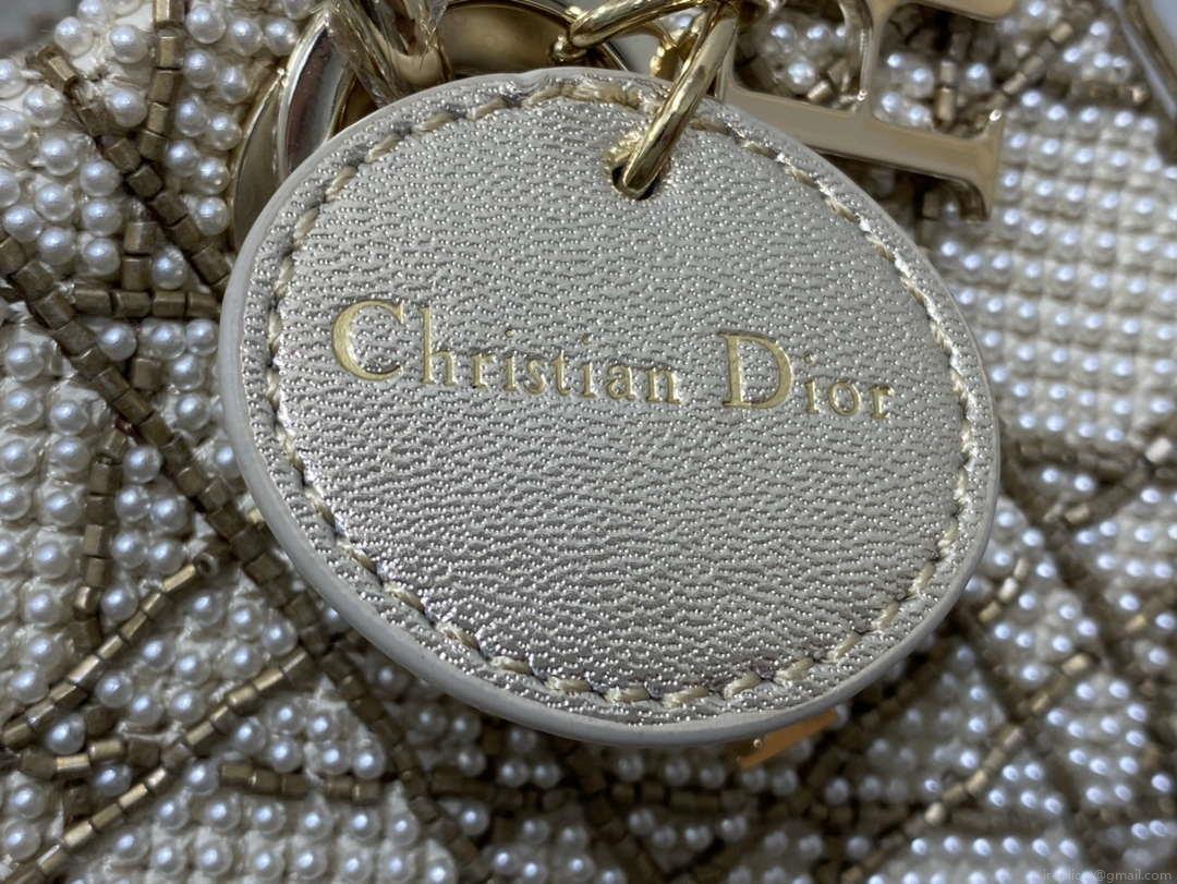 Dior M0613 Small Lady D-joy Bag Gold Cannage Lambskin Limited Edition Pearl