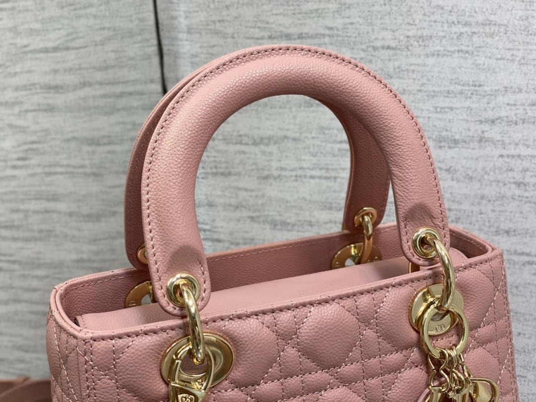 Dior M0565 Medium Lady Dior Bag Pink Grained Cannage Calfskin Gold