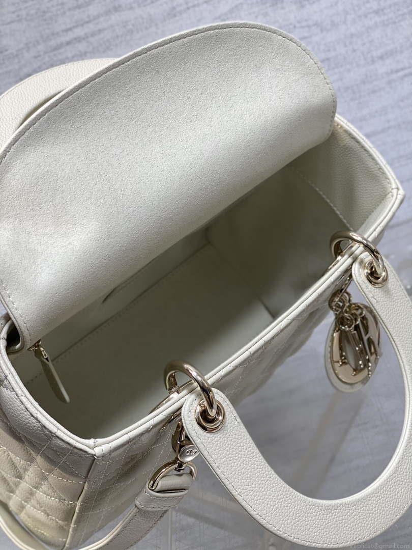 Dior M0565 Medium Lady Dior Bag Beige Grained Cannage Calfskin Gold