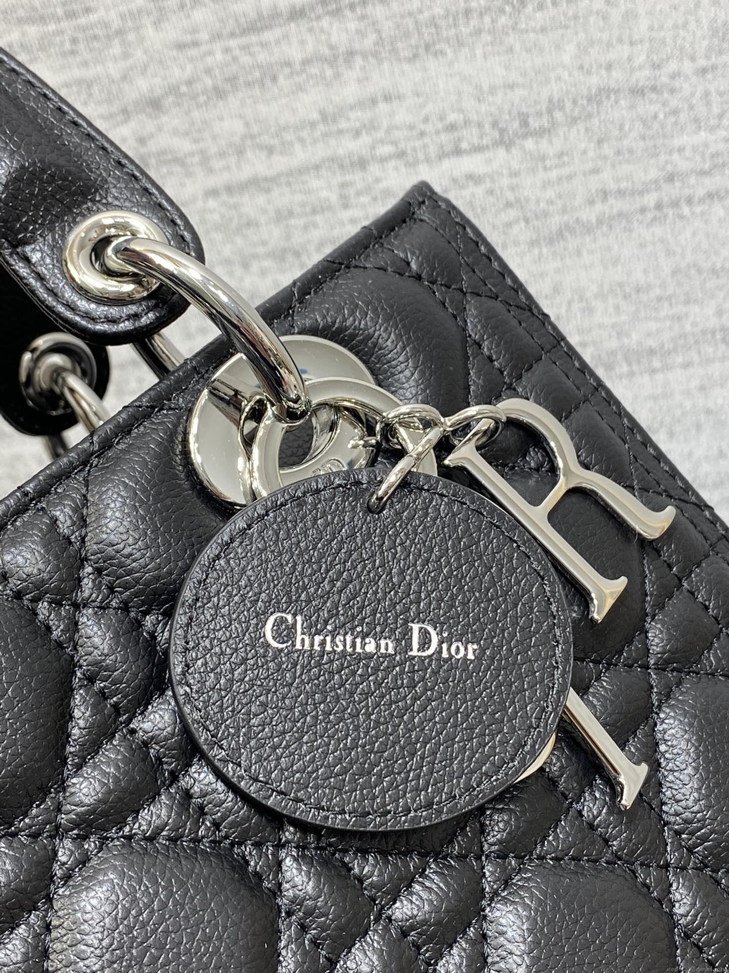 Dior M0565 Medium Lady Dior Bag Black Grained Cannage Calfskin Silver