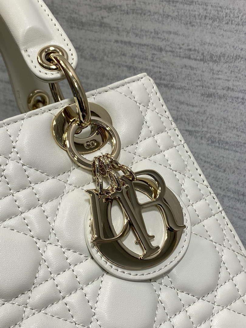 Dior M0565 Medium Lady Dior Bag White Cannage Lambskin Gold