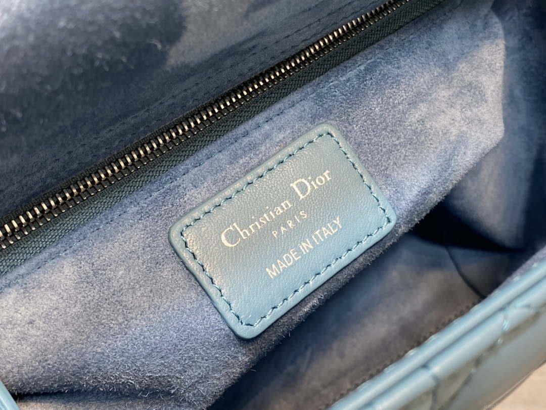 Dior M0565 Medium Lady Dior Bag Blue Cannage Lambskin Silver