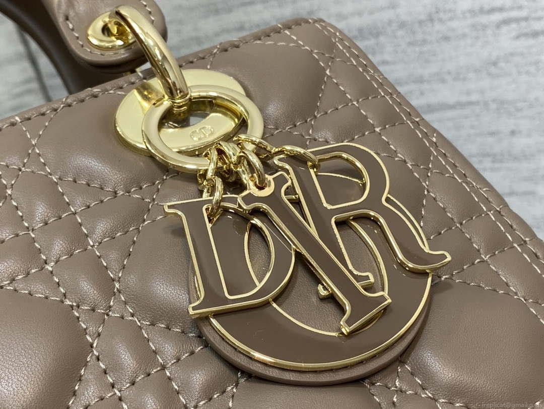 Dior M0565 Medium Lady Dior Bag Taupe Cannage Lambskin Enamel Hardware
