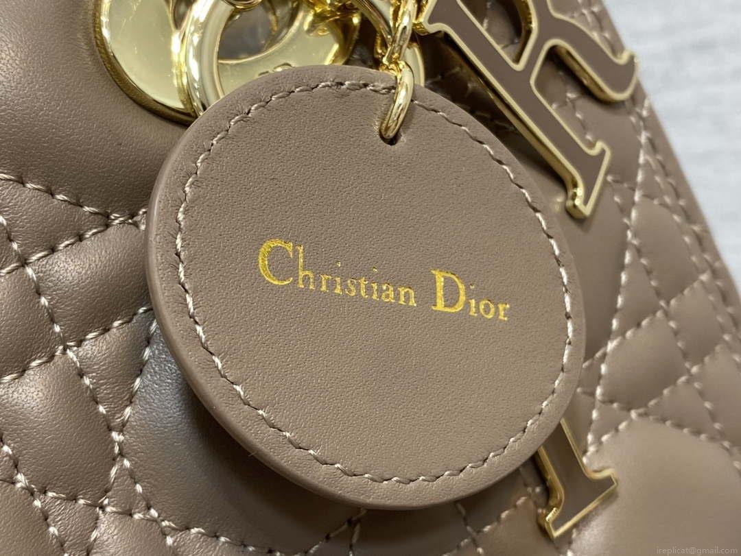 Dior M0565 Medium Lady Dior Bag Taupe Cannage Lambskin Enamel Hardware
