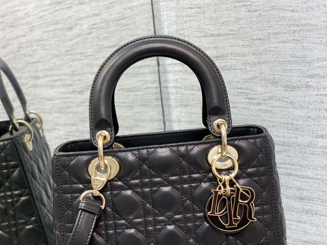 Dior M0565 Medium Lady Dior Bag Black Cannage Lambskin Enamel Hardware