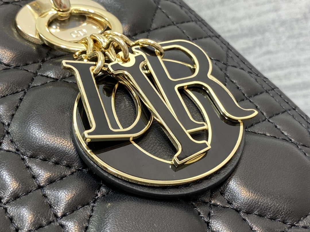 Dior M0565 Medium Lady Dior Bag Black Cannage Lambskin Enamel Hardware