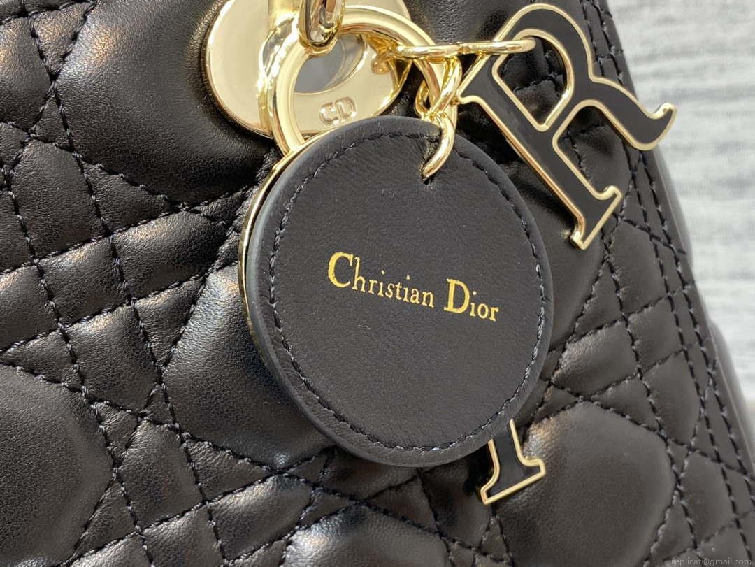 Dior M0565 Medium Lady Dior Bag Black Cannage Lambskin Enamel Hardware