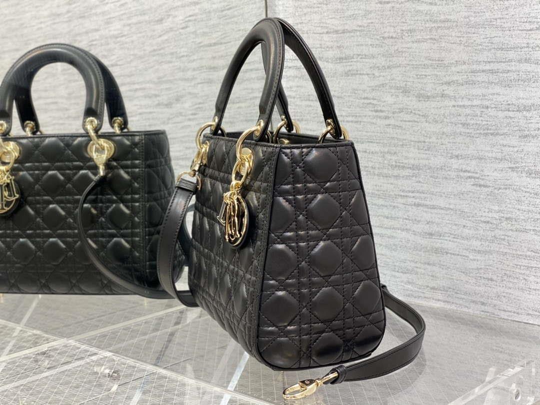 Dior M0565 Medium Lady Dior Bag Black Cannage Lambskin Enamel Hardware