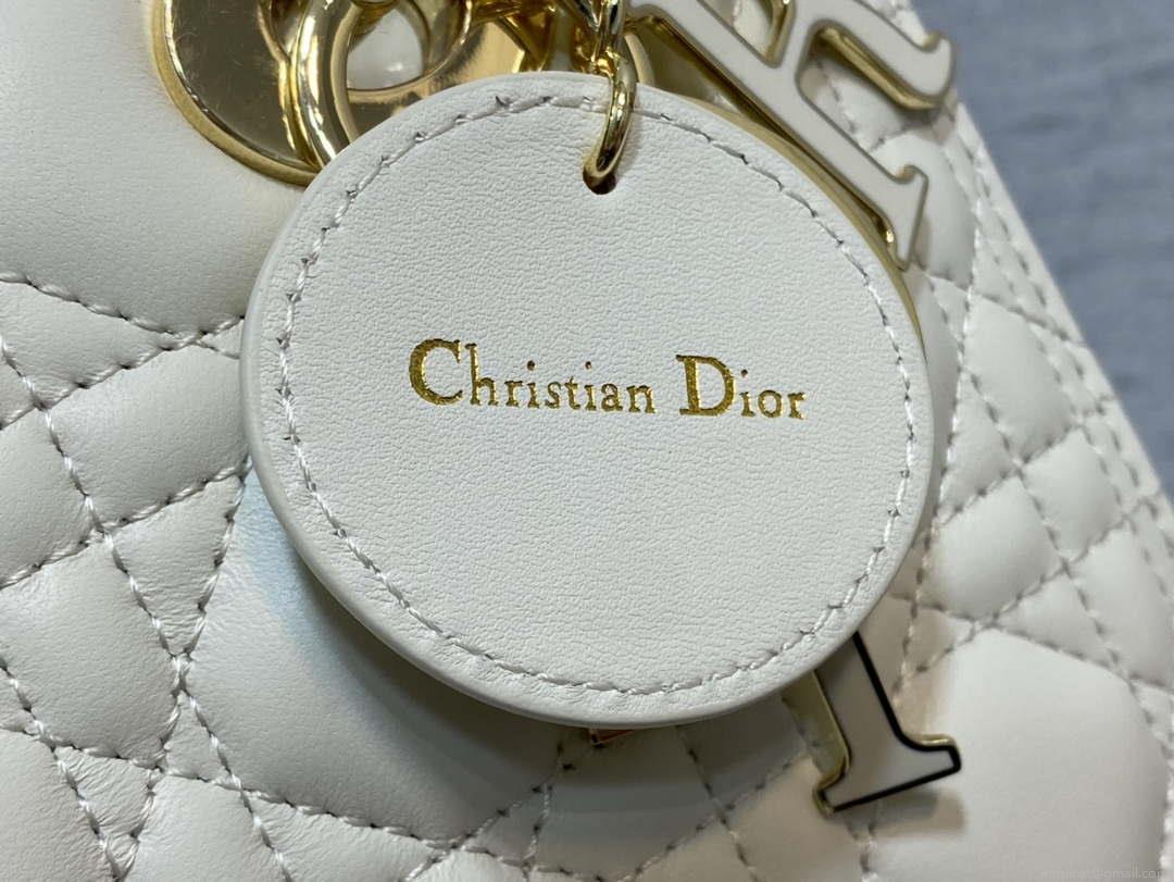 Dior M0565 Medium Lady Dior Bag White Cannage Lambskin Enamel Hardware