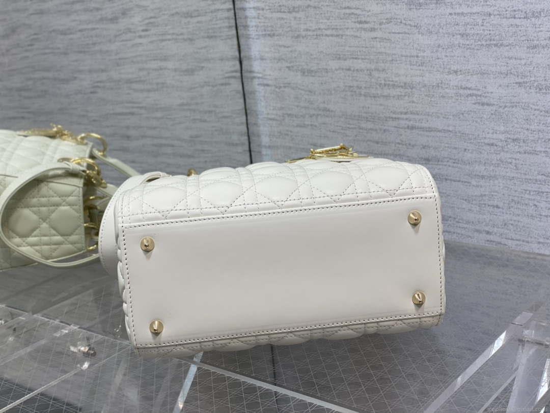 Dior M0565 Medium Lady Dior Bag White Cannage Lambskin Enamel Hardware