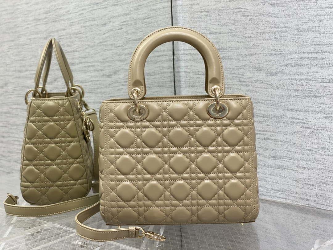 Dior M0565 Medium Lady Dior Bag Mike Tea Cannage Lambskin Enamel Hardware