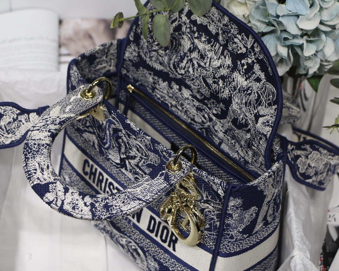Dior M0565 Medium Lady D-Lite Blue Toile de Jouy Embroidery M1022