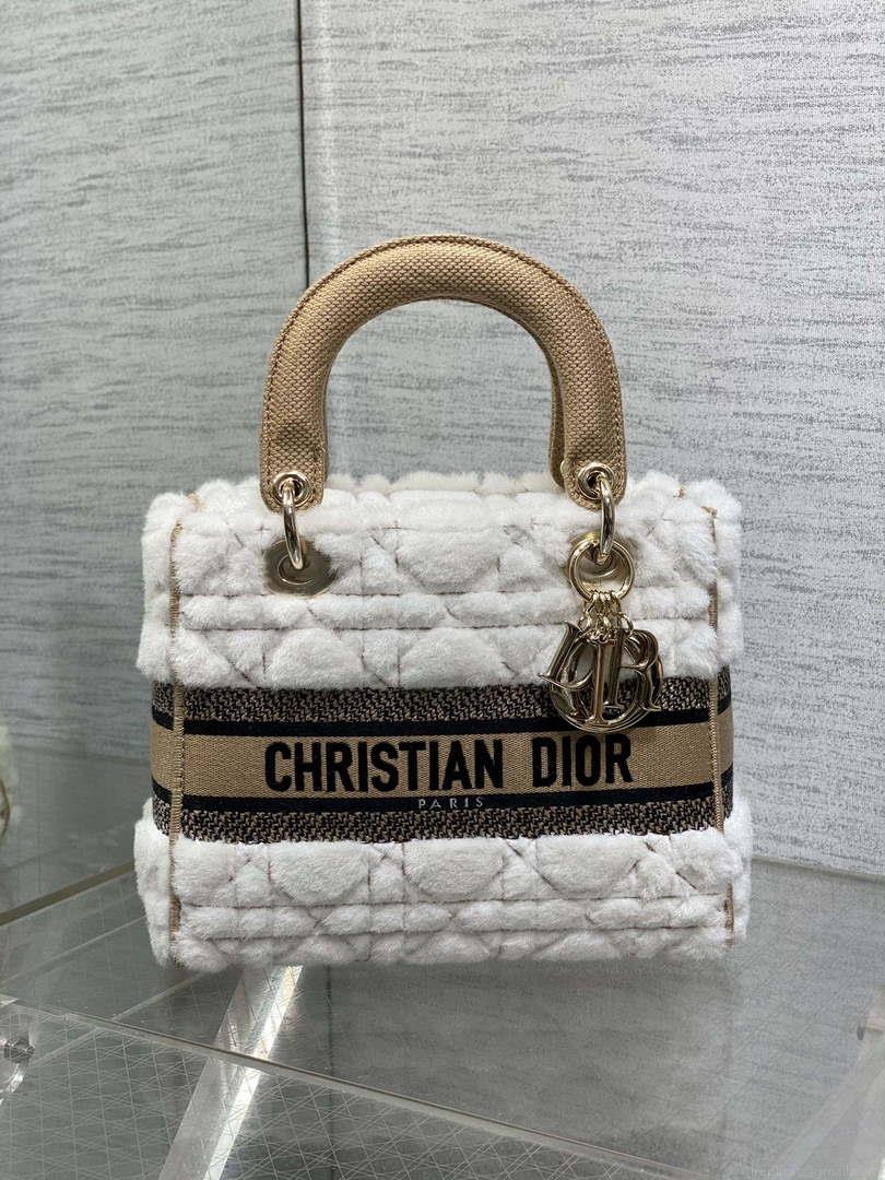 Dior M0565 Medium Lady D-Lite Wool Beige with Blue M1036