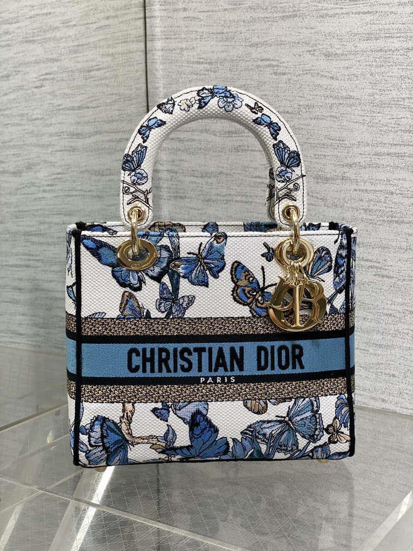 Dior M0565 Medium Lady D-Lite White and Pastel Midnight Blue Toile de Jouy Mexico M1039
