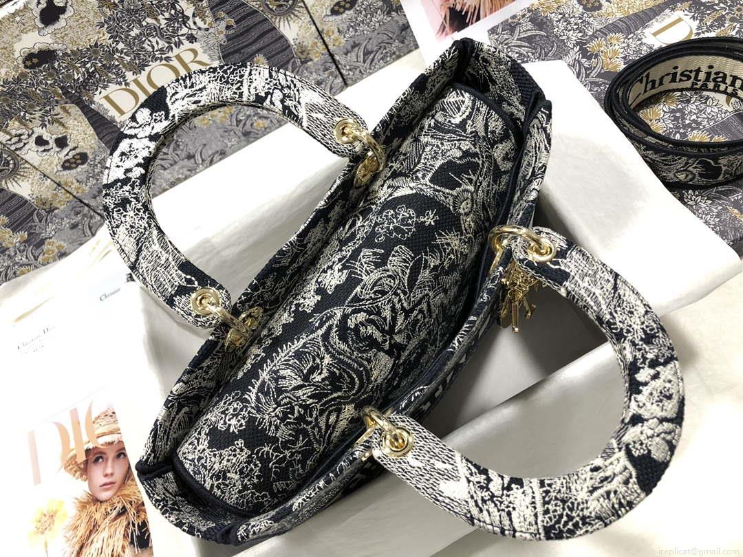 Dior M0566 Large Lady D-Lite Gray de Jouy Embroidery M1056
