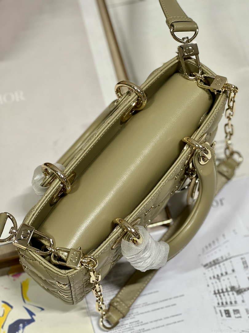 Dior M0613 Small Lady D-joy Bag Green Cannage Lambskin with Gold-Finish Butterfly Studs