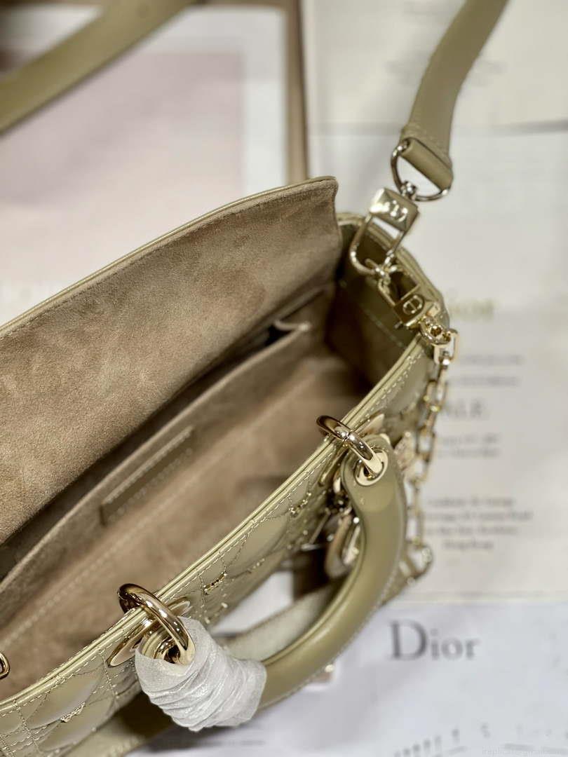 Dior M0613 Small Lady D-joy Bag Green Cannage Lambskin with Gold-Finish Butterfly Studs