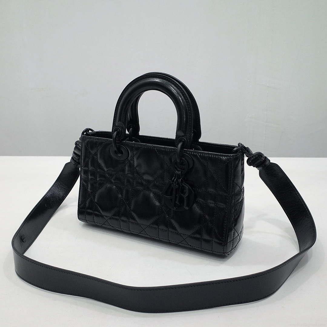 Dior Large M1152 Lady D-Sire My ABCDior Bag Black Macrocannage Crinkled Calfskin