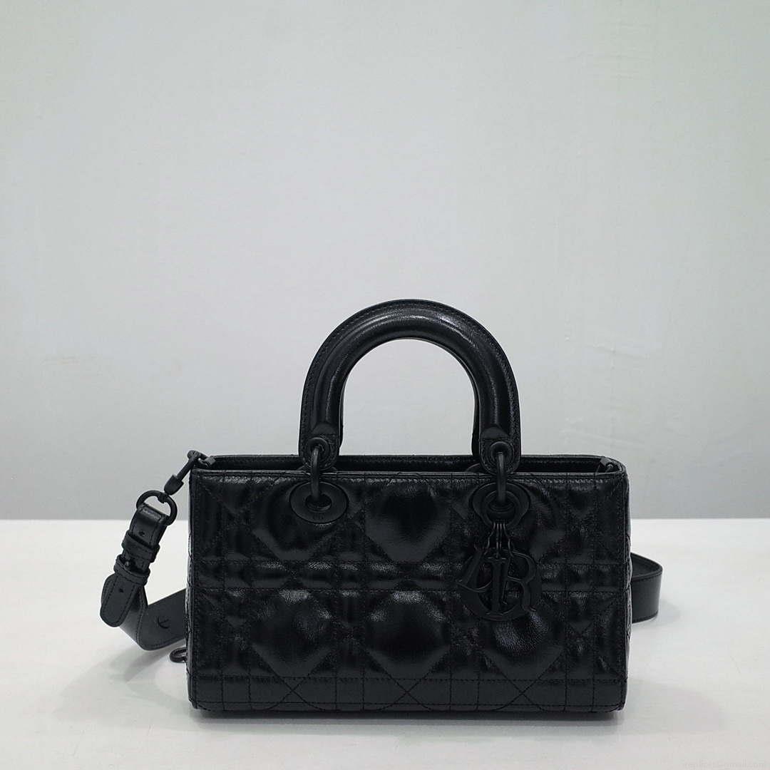 Dior M1151 Small Lady D-Sire My ABCDior Bag Black Macrocannage Crinkled Calfskin