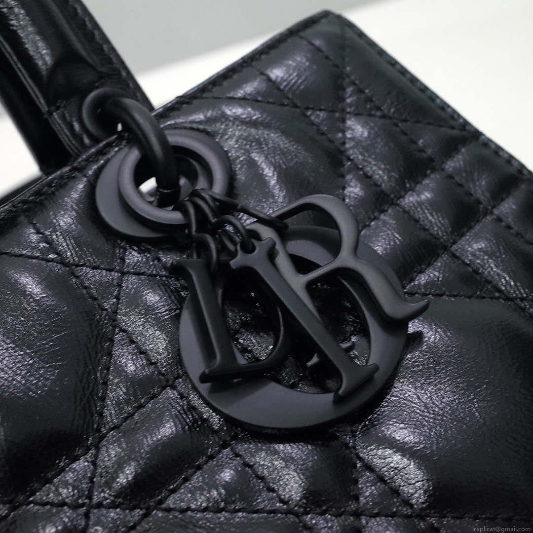 Dior M1151 Small Lady D-Sire My ABCDior Bag Black Macrocannage Crinkled Calfskin
