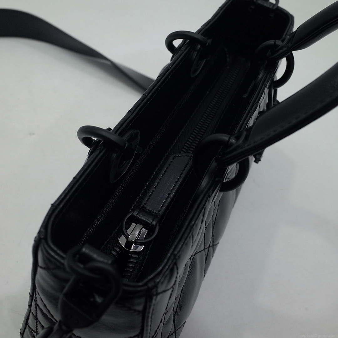 Dior M1151 Small Lady D-Sire My ABCDior Bag Black Macrocannage Crinkled Calfskin