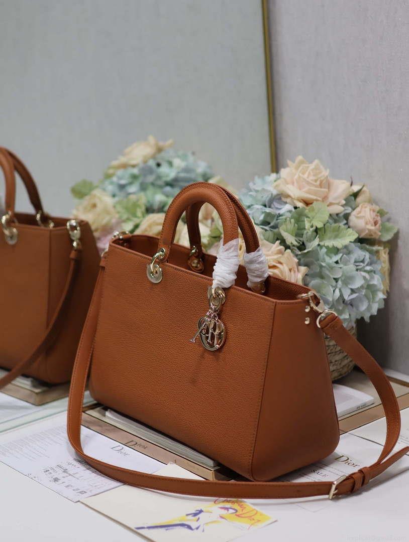 Dior Large M1152 Lady D-Sire My ABCDior Bag Dark Brandy Bull Leather