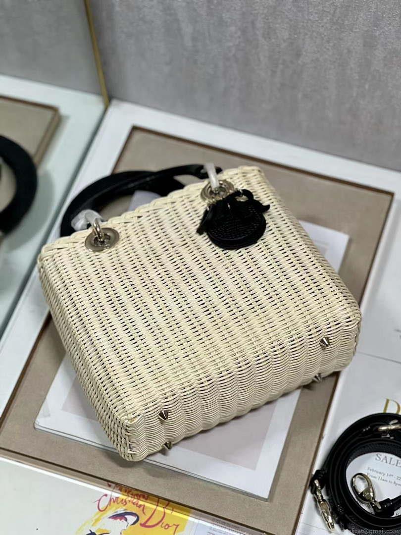 Dior M0565 Medium Lady Dior Bag Natural Wicker With Black Snake