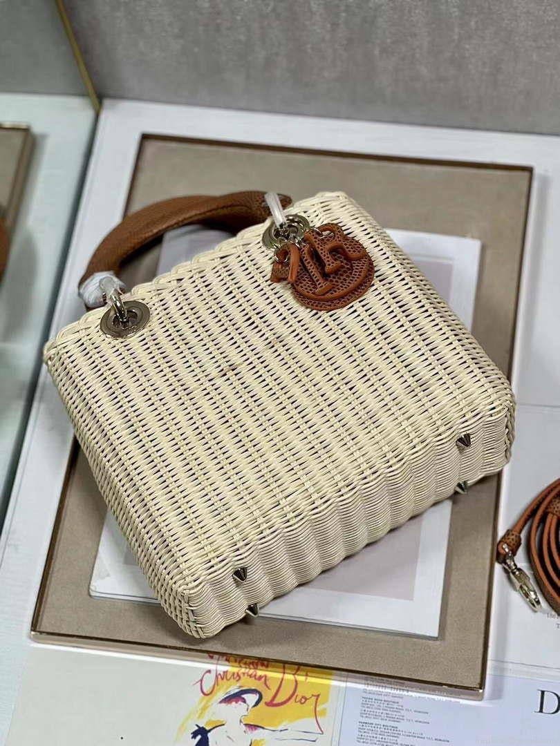 Dior M0565 Medium Lady Dior Bag Natural Wicker With Brown Snake