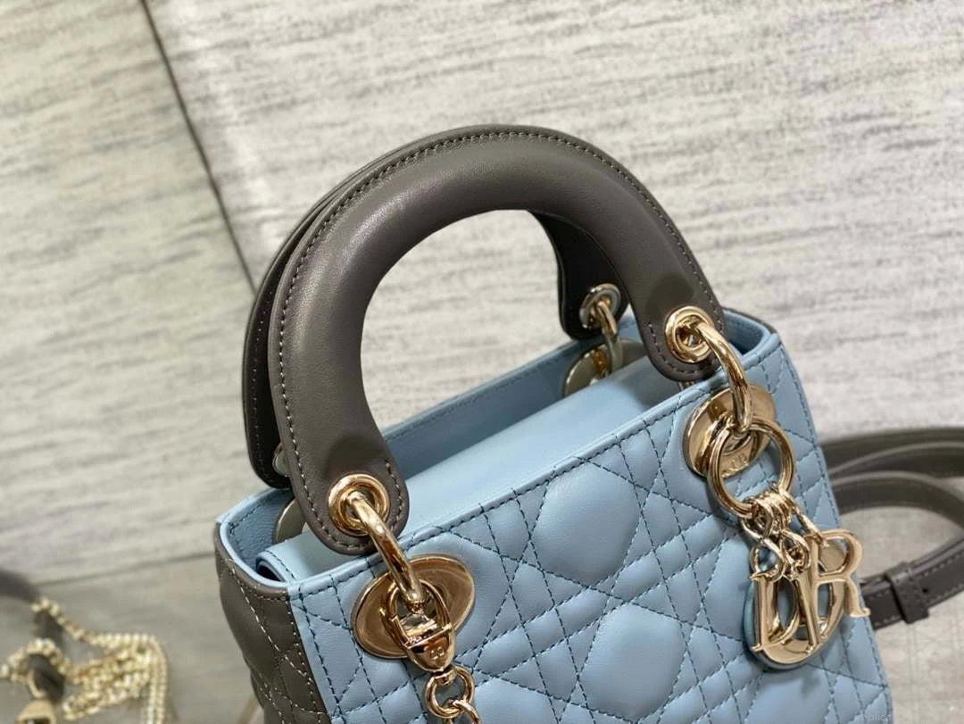 Dior M0505 Mini Lady Dior Bag Blue & Gray Calfskin