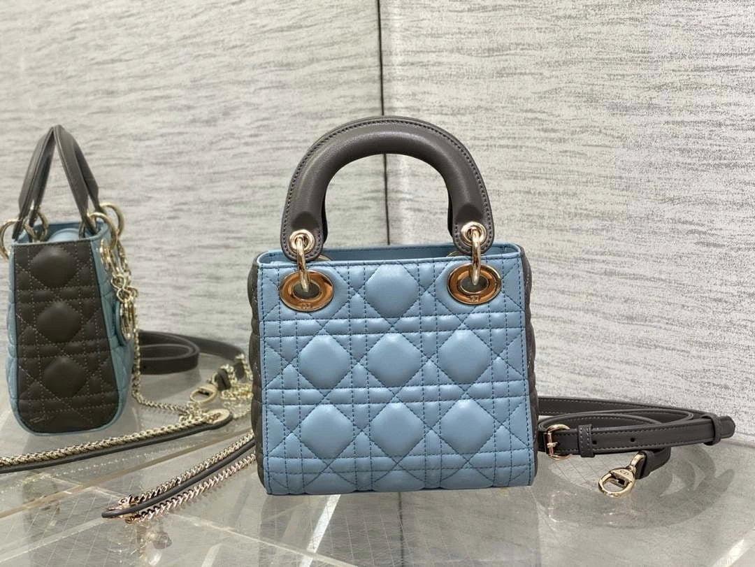 Dior M0505 Mini Lady Dior Bag Blue & Gray Calfskin