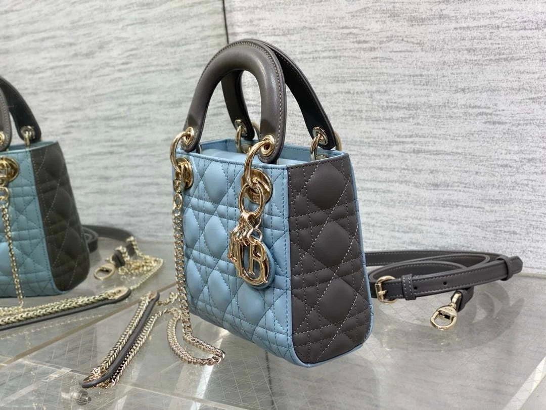 Dior M0505 Mini Lady Dior Bag Blue & Gray Calfskin