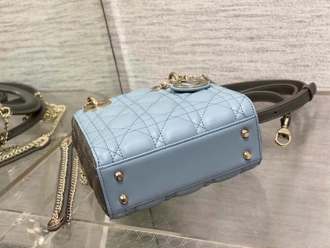 Dior M0505 Mini Lady Dior Bag Blue & Gray Calfskin
