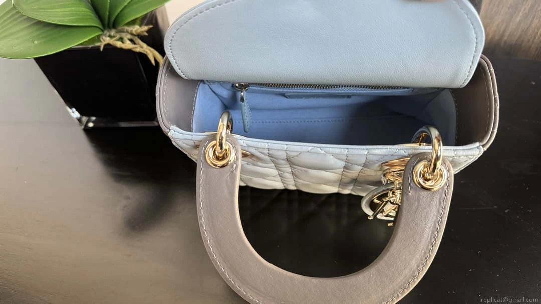 Dior M0505 Mini Lady Dior Bag Blue & Gray Calfskin