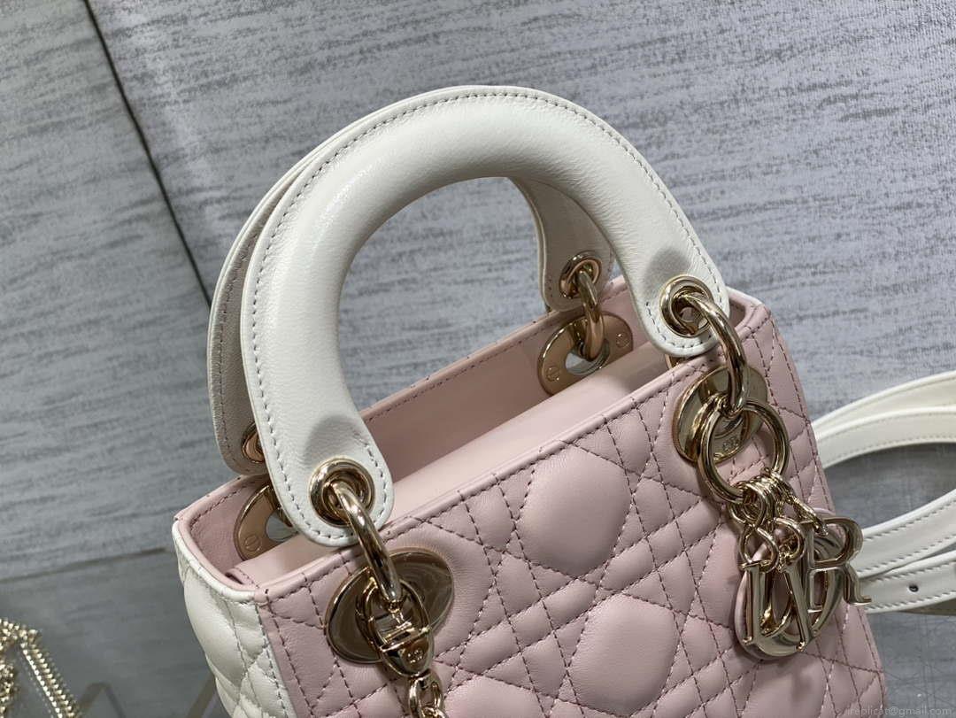 Dior M0505 Mini Lady Dior Bag Pink& White Calfskin