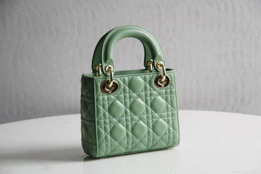 Dior M0505 Mini Lady Dior Bag Green Calfskin with Green enamel buckle