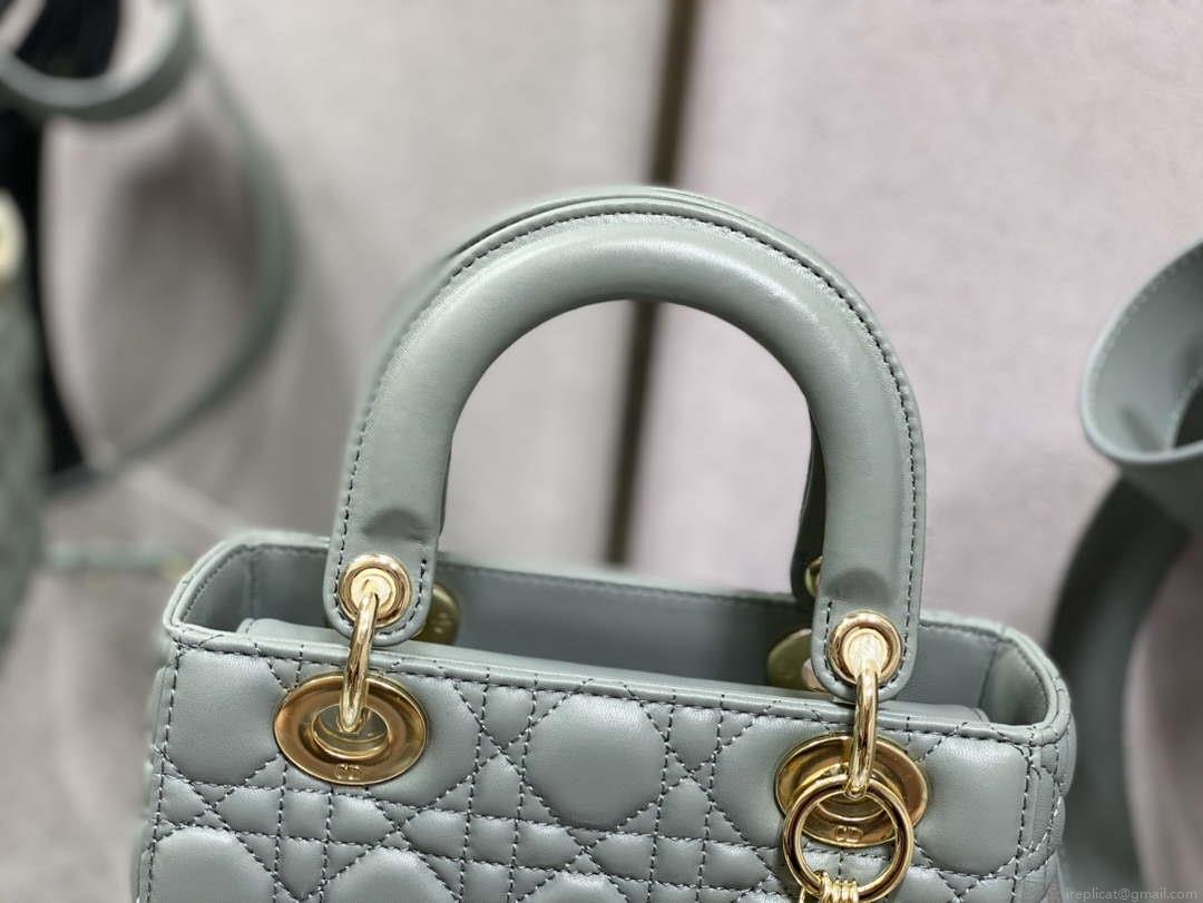Dior M0531 Small Lady Dior Bag Rock Gray Cannage with enamel buckle