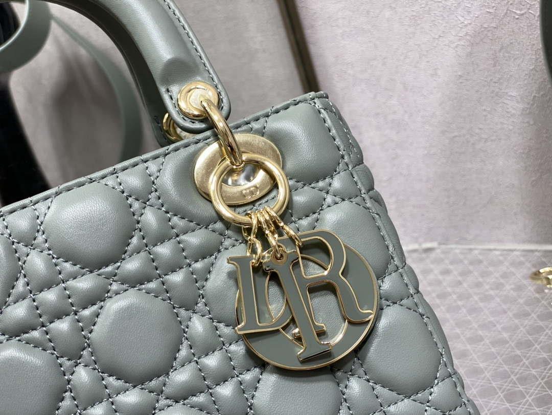 Dior M0531 Small Lady Dior Bag Rock Gray Cannage with enamel buckle