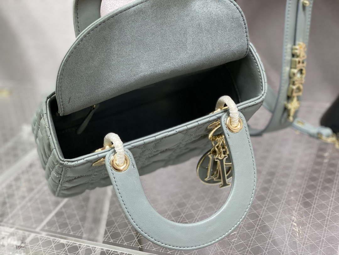 Dior M0531 Small Lady Dior Bag Rock Gray Cannage with enamel buckle