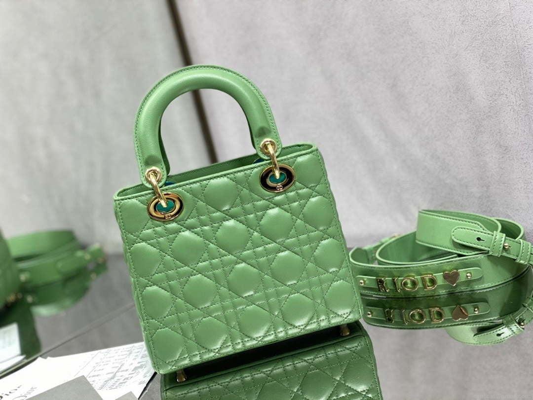 Dior M0531 Small Lady Dior Bag Mint Green Cannage with enamel buckle
