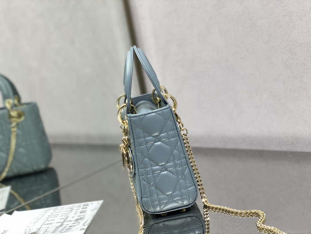 Dior M0505 Mini Lady Dior Bag Blue Calfskin with enamel buckle