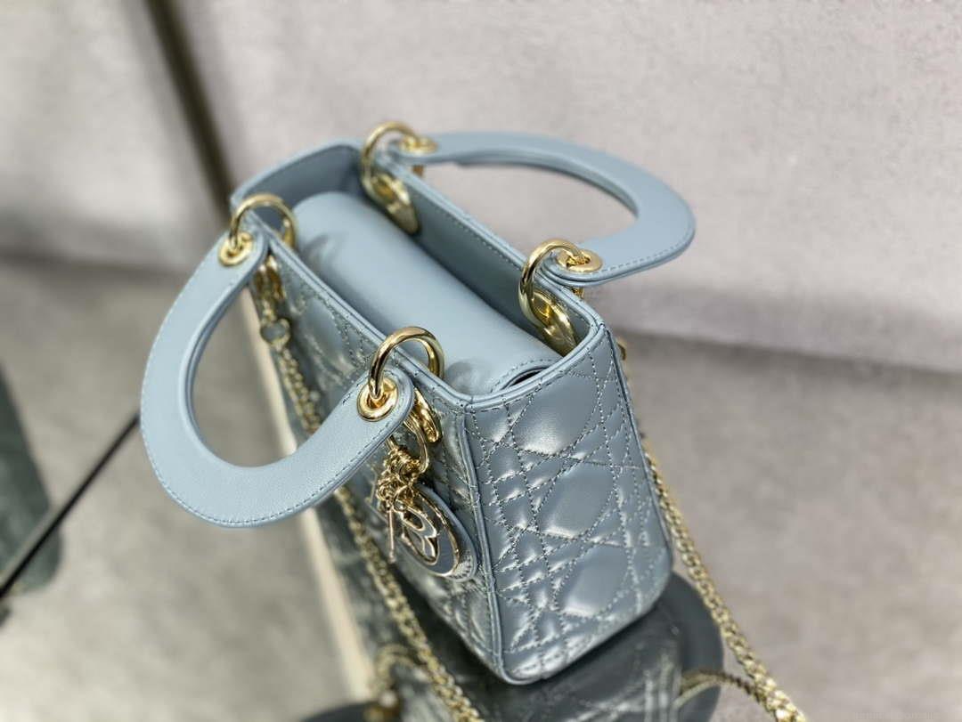 Dior M0505 Mini Lady Dior Bag Blue Calfskin with enamel buckle