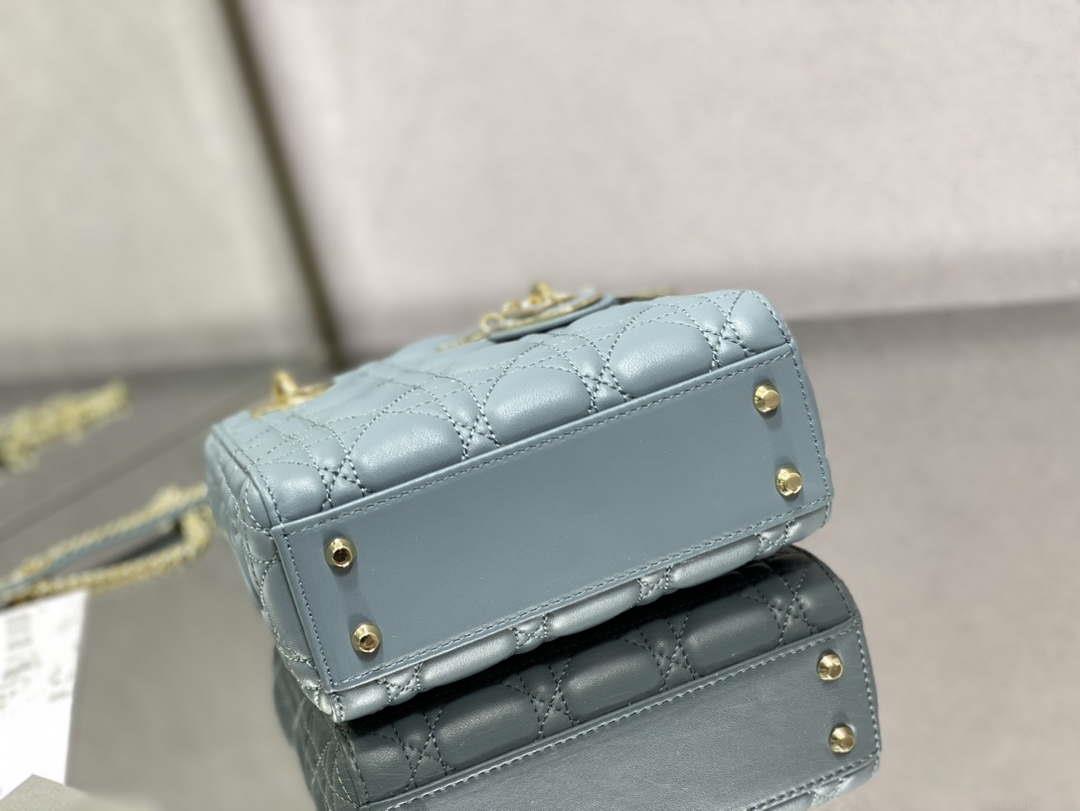 Dior M0505 Mini Lady Dior Bag Blue Calfskin with enamel buckle