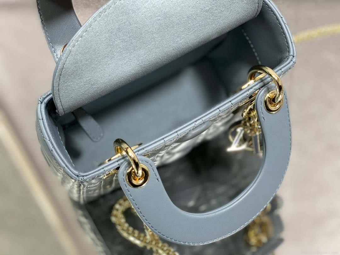Dior M0505 Mini Lady Dior Bag Blue Calfskin with enamel buckle