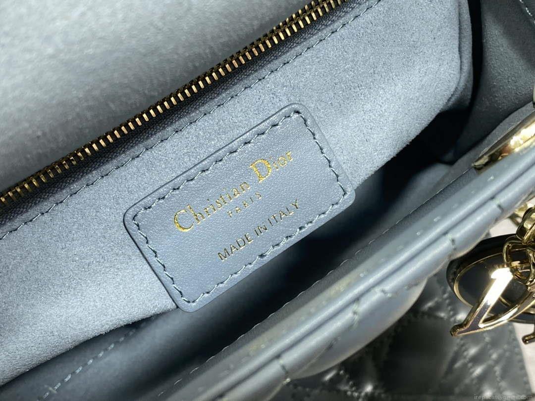 Dior M0505 Mini Lady Dior Bag Blue Calfskin with enamel buckle