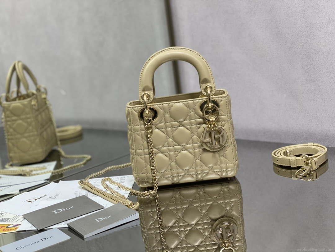 Dior M0505 Mini Lady Dior Bag Yellow Calfskin with enamel buckle