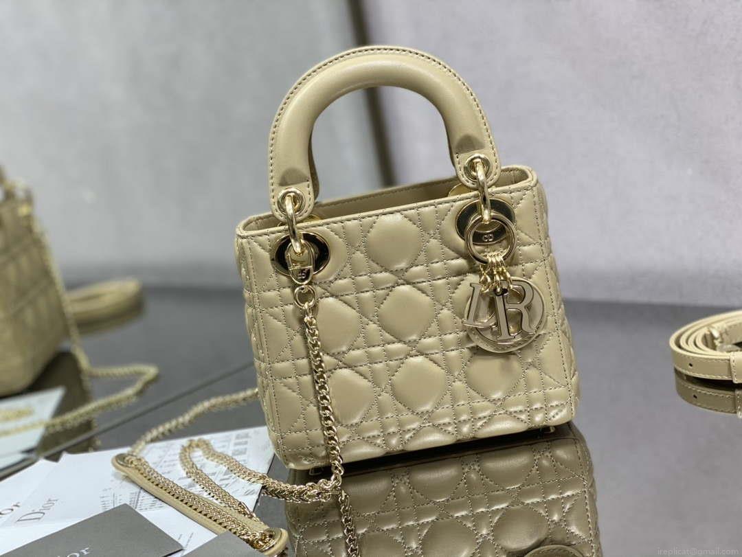 Dior M0505 Mini Lady Dior Bag Yellow Calfskin with enamel buckle